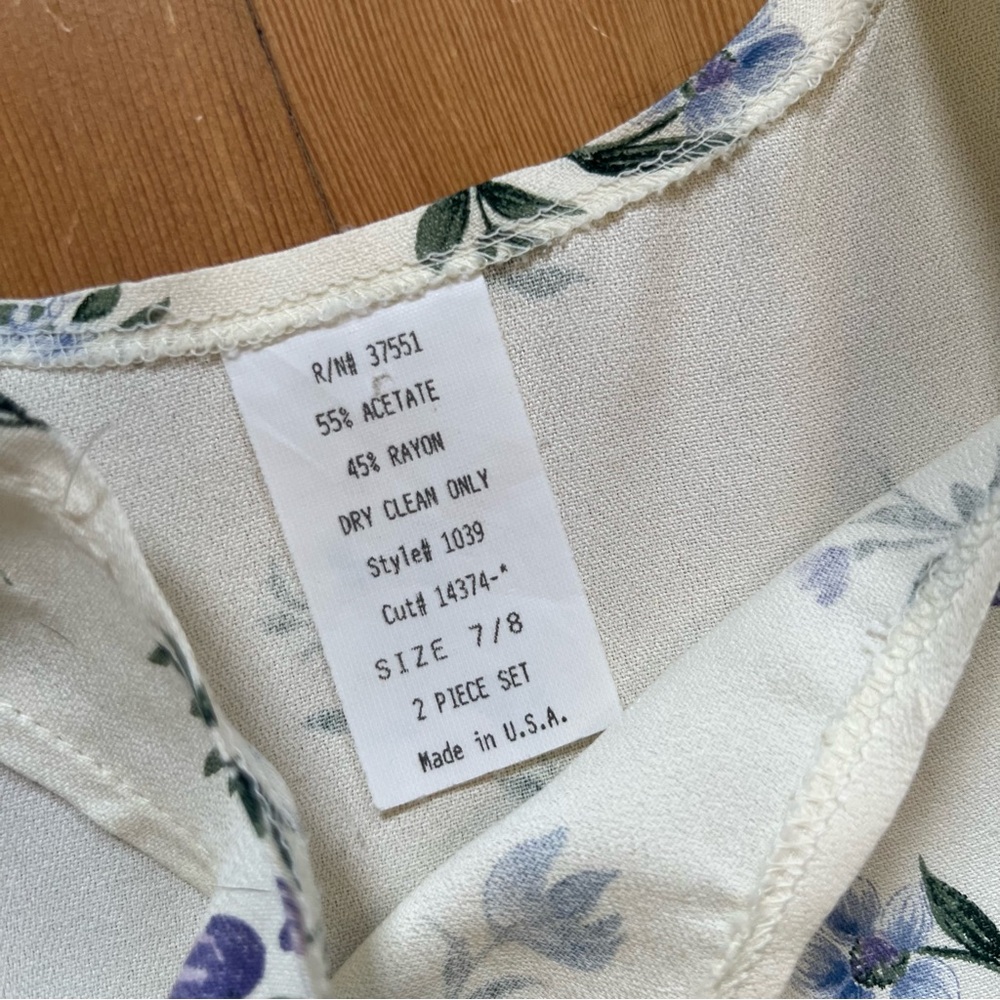 Vintage 90s ivory maxi dress blue floral S - Picture 7 of 7